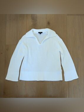 Women's J. Crew White Johnny Collar Long Sleeved Sweater - XS